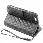 Wholesale iPhone 6 4.7 Quilted Flip PU Leather Wallet Case with Strap (Black)